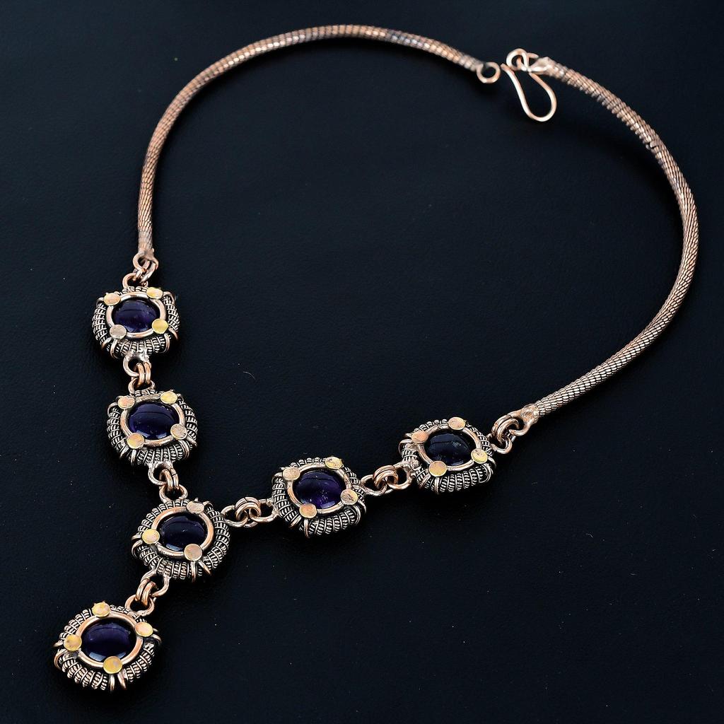 Ожерелье с аметистом, ожерелье с регулируемой цепочкой, обернутое медной проволокой 999 пробы. Подарок для женщин ожерелье ручной работы ювелирные изделия из драгоценных камней