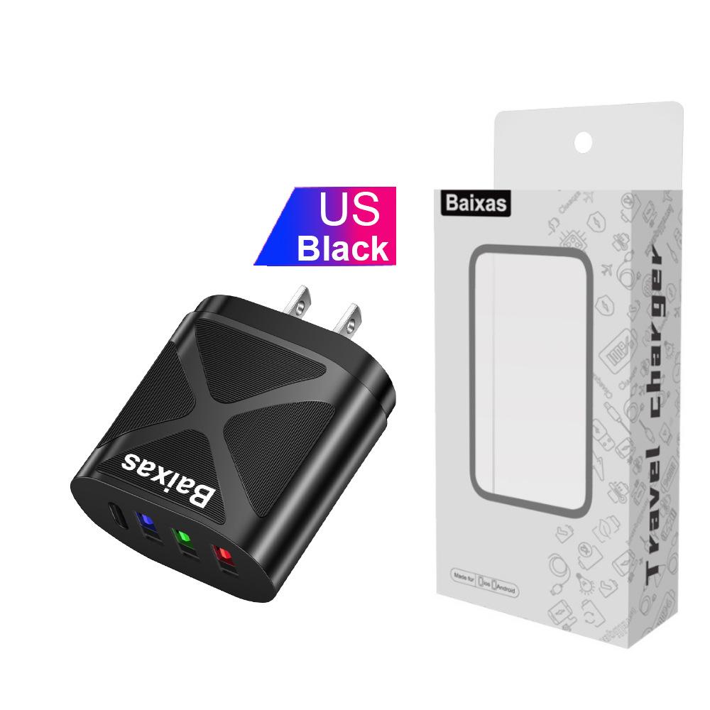 Универсальное зарядное устройство для путешествий: ЕС 3 USB + Type-C, Стандарт США/Великобритании, 5 В 2,4 А