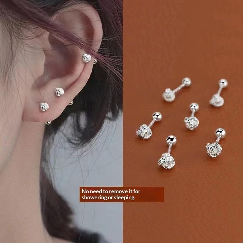Серебряные серьги-гвоздики Узел Гипоаллергенные 1 шт Надежная закручивающаяся застежка Минималистичные украшения для работы Ежедневного Повседневного Ношения