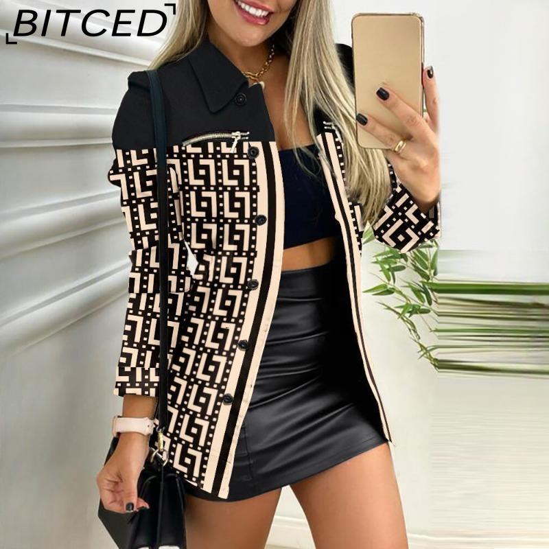 BITCED Женские винтажные повседневные куртки и пальто с решетчатым принтом, осенне-зимние куртки-поло с длинными рукавами и воротником