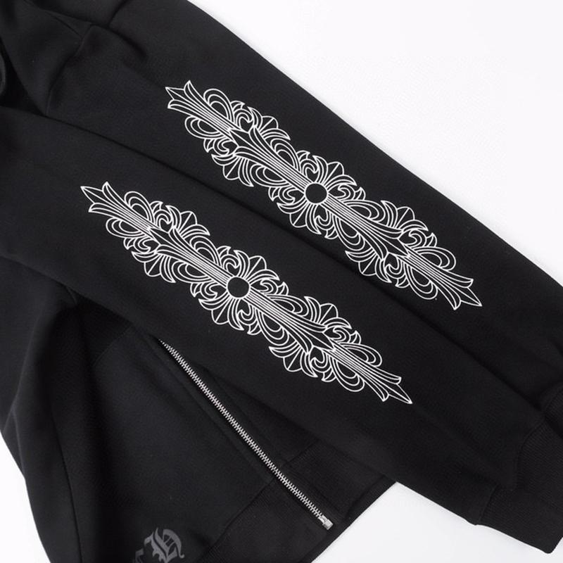 832 CHROME HEARTS Осень и Зима Новая Большого Размера Классический Стиль Логотип Молния С Капюшоном Толстовка, Подходит для Ношения Парами