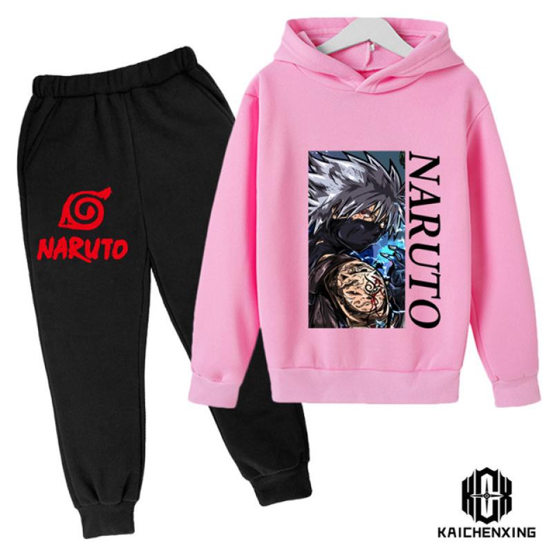 Комплект с капюшоном Наруто, детская одежда, одежда для маленьких девочек, повседневные свитера с капюшоном, детская одежда с капюшоном + брюки, 2 шт.