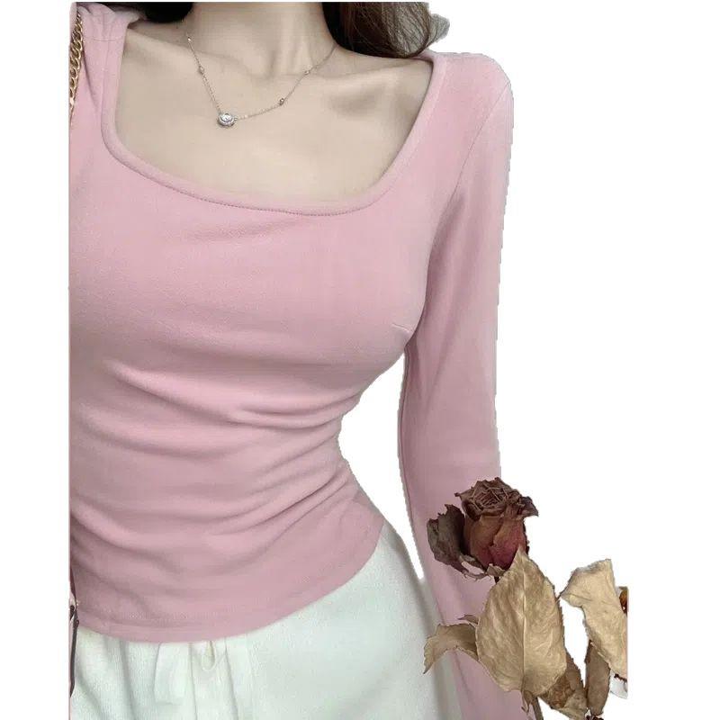 Женский велюровый топ премиум-класса с квадратным вырезом и длинными рукавами - Приталенный крой, идеально подходит для осени и зимы