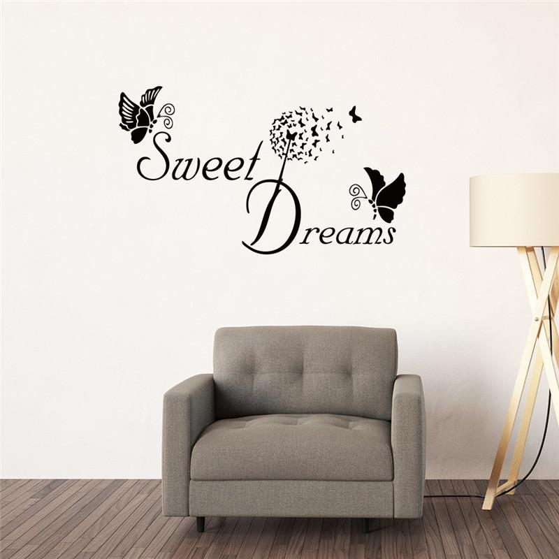 Dreams Love Removable Wall Stickers Sweet Quote Bedroom Decals DIY Butterfly