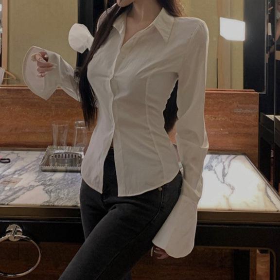 Женская блузка с французскими рукавами-колокольчиками и завязками - Приталенный силуэт, Тонкий дизайн, Идеально подходит для весны и осени.