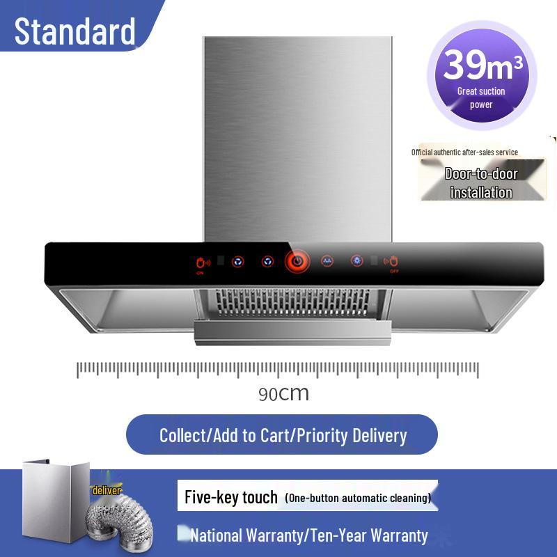 European Style High Suction Kitchen Range Hood: Top Mount T-Type with Automatic Cleaning.