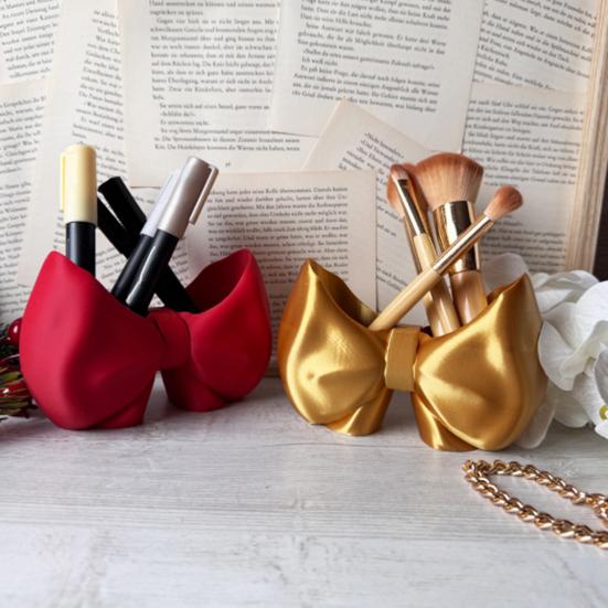 Cute Bow Toothbrush Holder Makeup Brush Organizer Bow Shaped Brush Stand Comb Pen Pencil Container for Bathroom Vanity Countertop