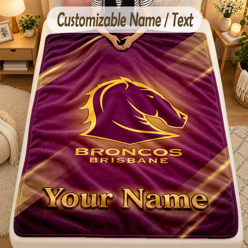 Flannel BlanketBrisbane Broncos Custom Name Text Personalized Soft Warm Throw Blanket Home Decor Gift