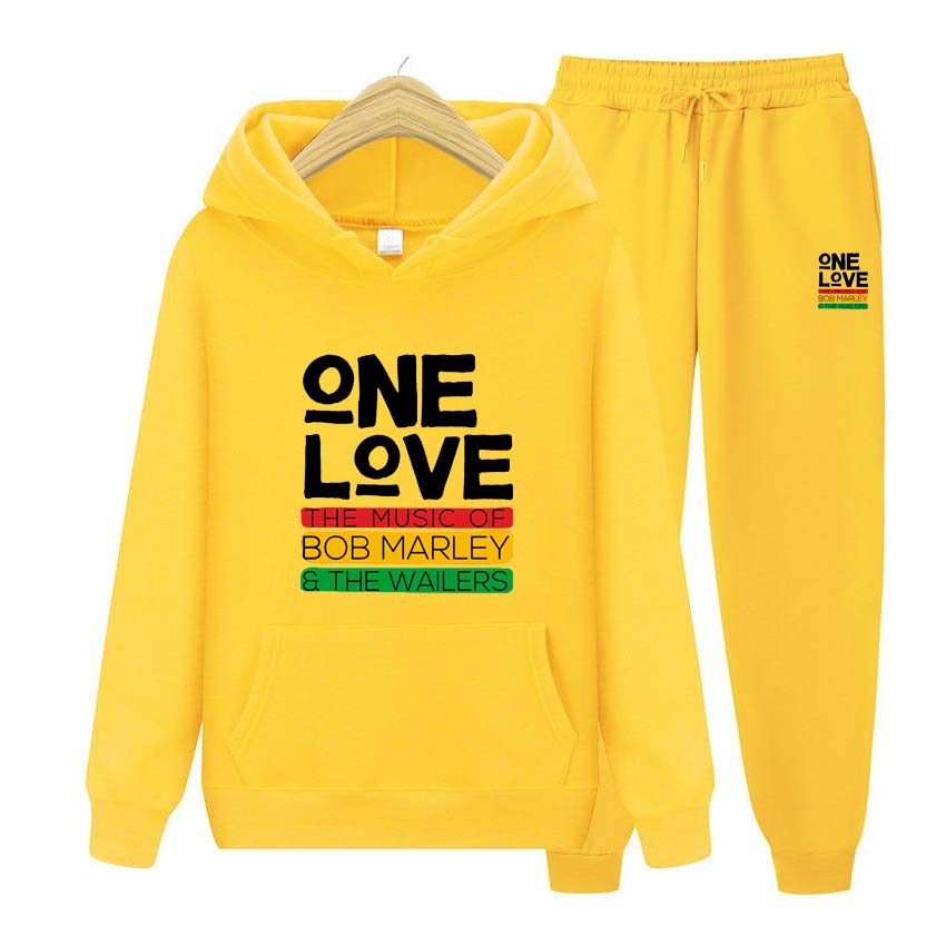 Мужской спортивный костюм One Love с принтом, зимний костюм, спортивный модный спортивный костюм для женщин и мужчин, одежда с капюшоном, толстовки + брюки, комплект из двух предметов