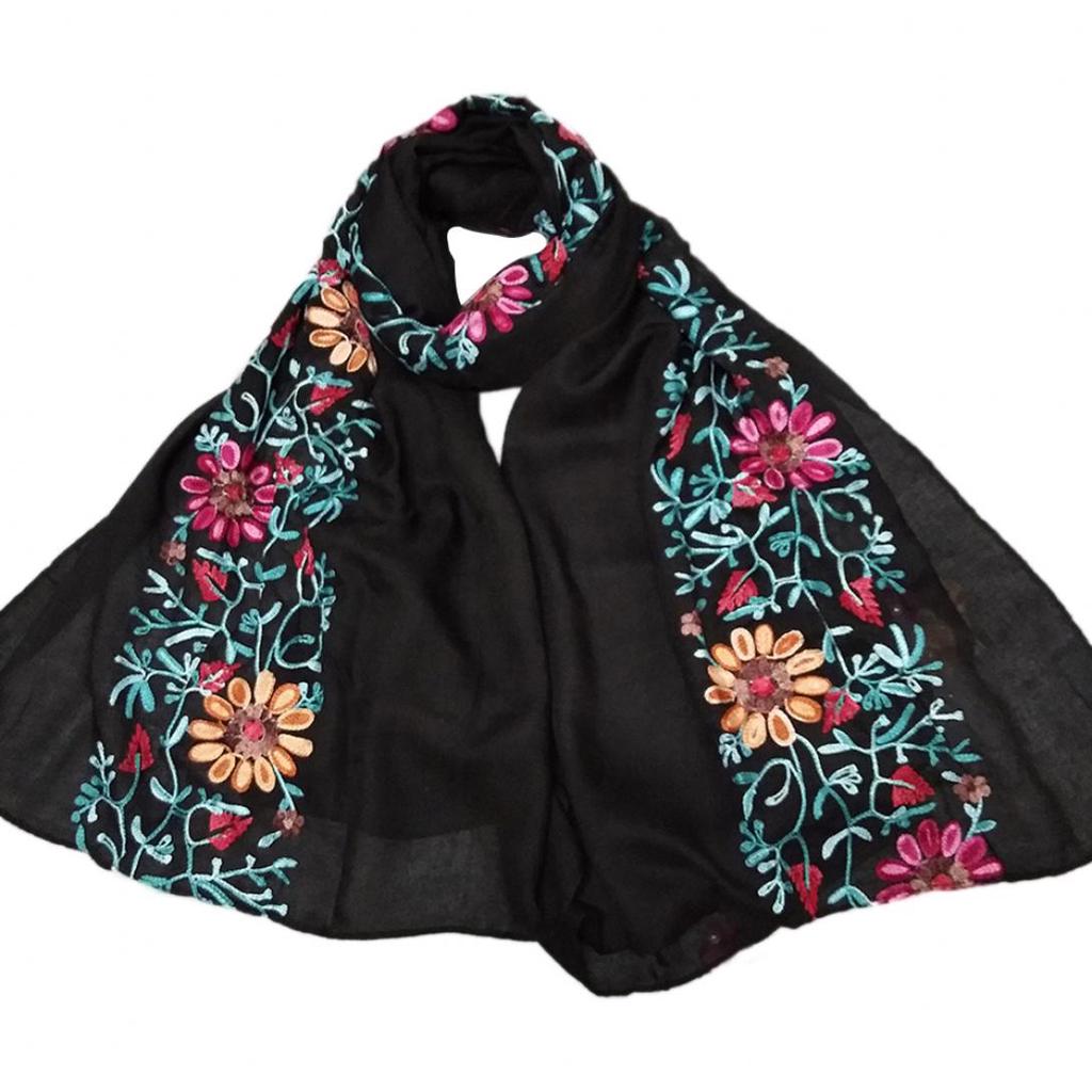 Embroidered Flower Scarf Cotton Women Long Wrap Bandana Scarves Girl Shawl Gift