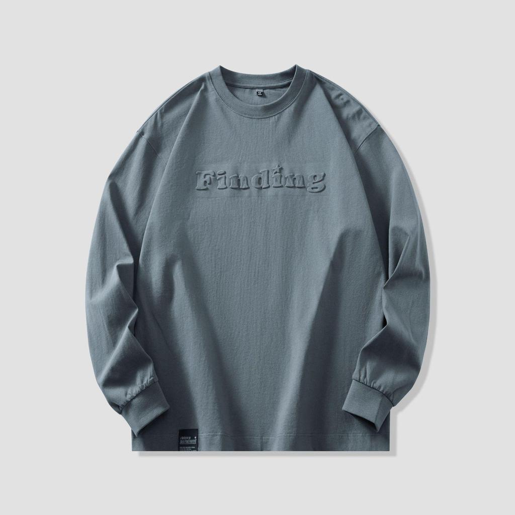 Мужская футболка с длинным рукавом из плотного хлопка - Белая, круглый вырез, стальной принт, свободный крой, осенняя коллекция