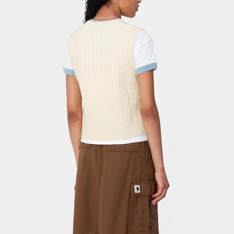 Carhartt WIP Женский фирменный жилет-свитер с косами, дизайн с логотипом-буквой, воротник-henley, без рукавов, женские жилеты, натуральный I033882-2JH-XX