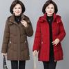 Women's Winter Thick Medium To Long Warm Jacket, Mom's Plus Size Loose Solid Color Hooded Top