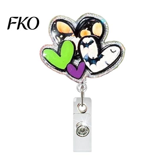 Acrylic Badge Holder Retractable Holder, Halloween Glitter Reel, Cute Ghost Pumpkin ID Card for Nurse Doctor Teacher Worker Decorative Reel