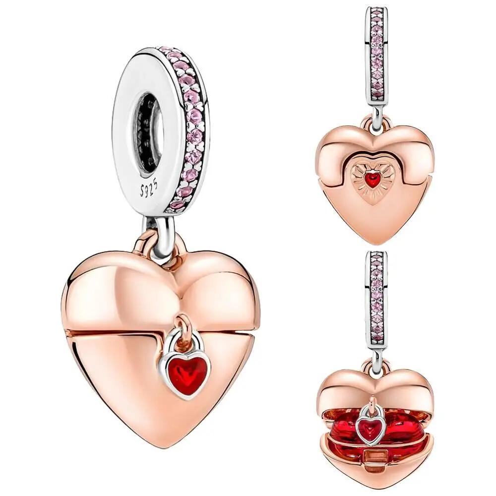 Серебро 925 Сердце Конверт Золотые Шармы Бусины Подходят для Браслета Подвеска для Женщин Тонкие Ювелирные Изделия Подарок Своими Руками