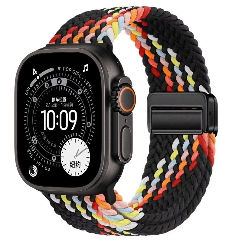 Плетеное нейлоновое петлевое ремешок для Apple Watch Ultra 3 2 49 мм 11 10 46 мм 42 мм 9 8 7 45/41 мм Магнитный ремешок iWatch 6 5 SE 44/40 мм Correa