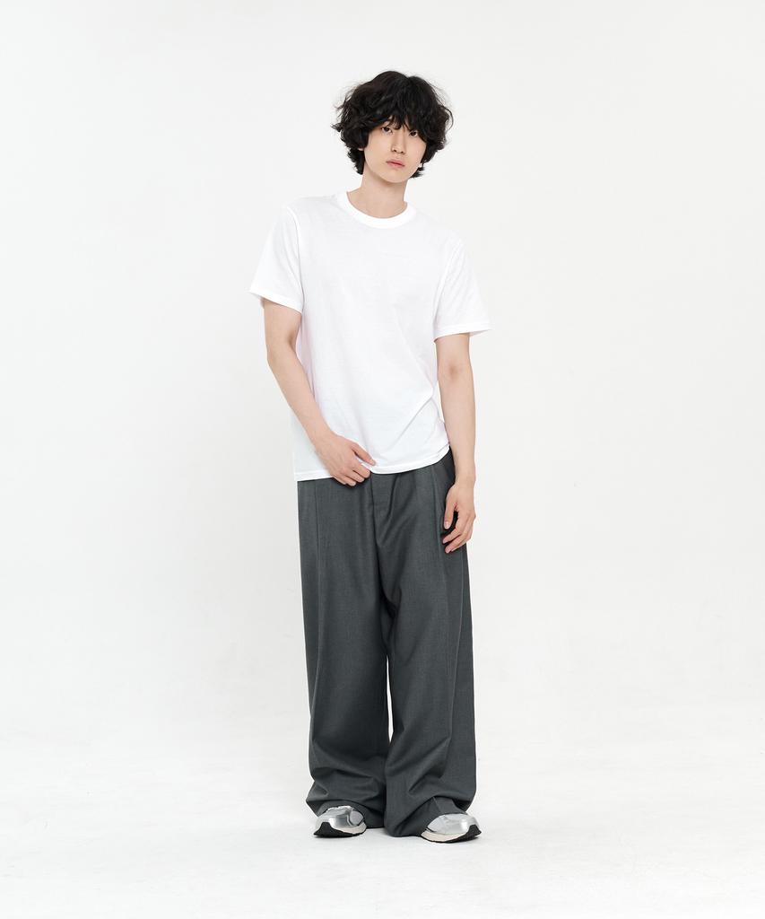 SIGNATURE Single-Pleat Wide Slacks [Gray]