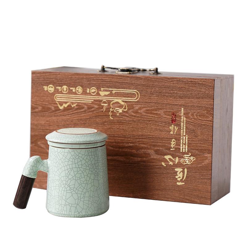 Ru kiln mug ceramic filter three-piece set personal cup water cup tea separation office cup ceramic gift