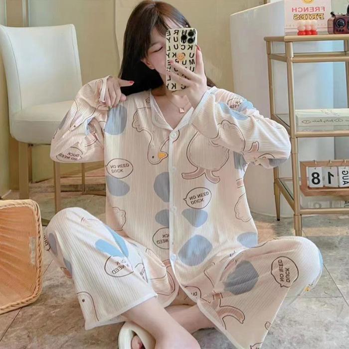 Spring and Autumn Women's Pajamas Homewear Set of Girls Students Female Thin Section of Simple Wind Pajamas Homewear