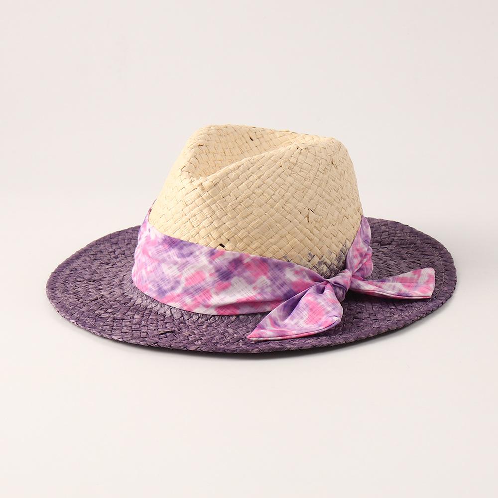 European and American big-brimmed straw hat, hand-woven sunshade sunscreen hat, leather rope windproof sun hat