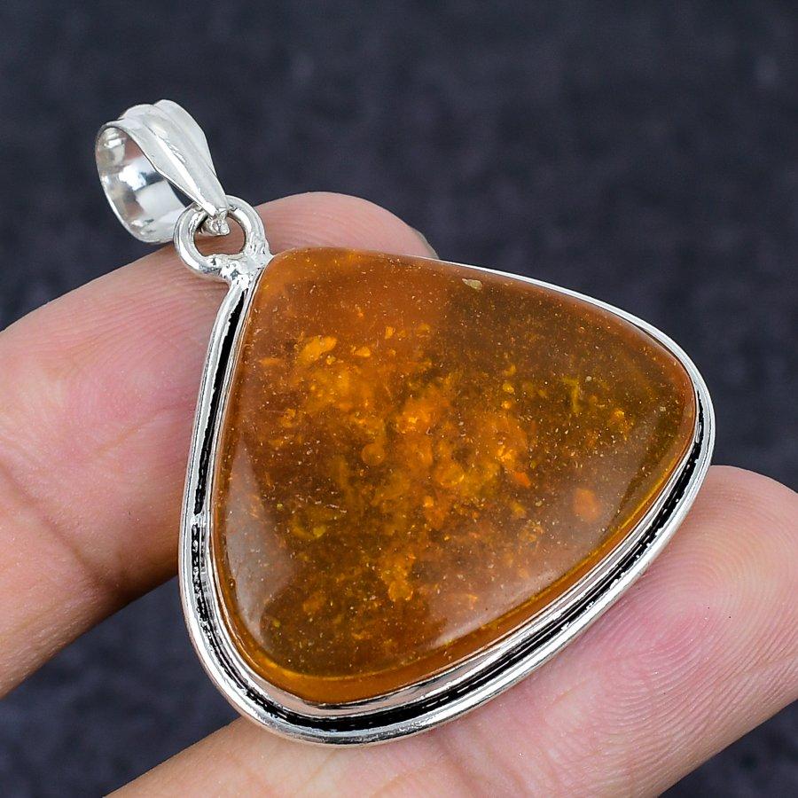 Baltic Amber Gemstone Handmade 925 Sterling Silver Jewelry Pendant 1.77" S0K68