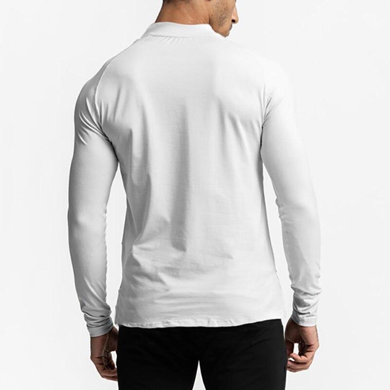 Muscleguys Новые поступления Спортивные футболки с длинными рукавами и высоким воротом Тонкие осенние футболки Slim Fit Мужская одежда для фитнеса