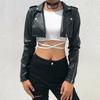Women Black Crop Jacket Genuine Lambskin Leather Handmade Stylish Biker Motorcycle