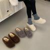 Ретро удобные теплые плюшевые тапочки женские 2025 зимняя мода универсальные простые нескользящие на плоской подошве хлопковые тапочки