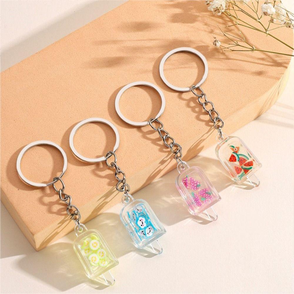 Acrylic Pendant Flower Slice Keyring Milk Tea Fruit Ice Cream Keychain   Backpack Pendant