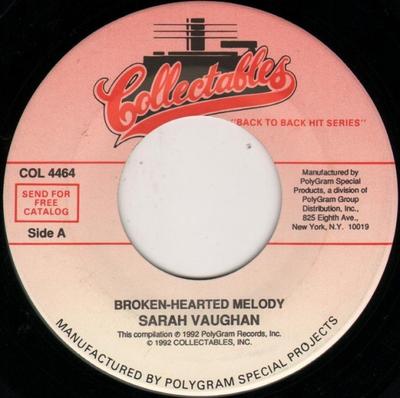 7-дюймовая пластинка SARAH VAUGHAN / DINAH WASHINGTON - Broken-Hearted Melody / Unforgettab COL4464 Collectables 1992 США Джаз Б/у