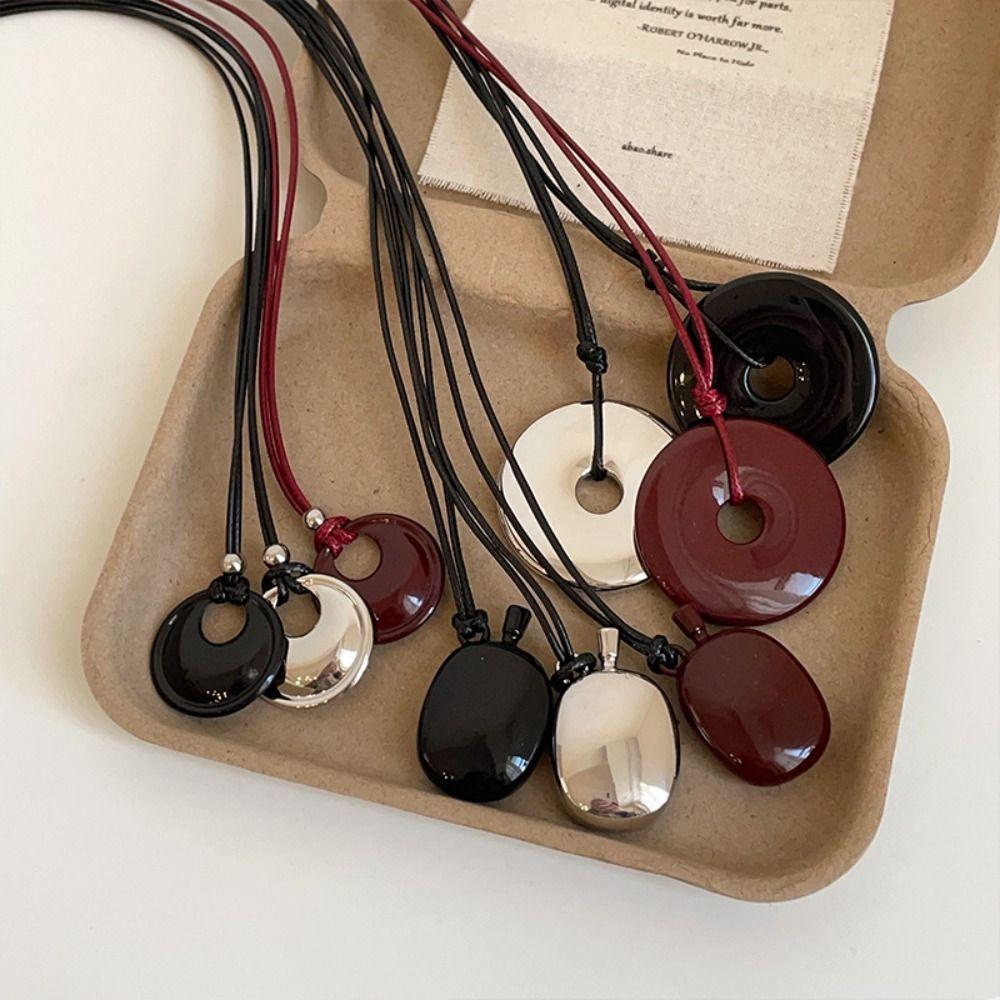 Geometric Water Drop Pendant Necklace Black Sweater Chain New Leather Rope Long Necklace Gifts