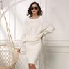 Spring Fall Full Batwing Sleeve Short Knitted Dress Women Elegant Loose O-Neck Slim Waist Solid Color S-XL