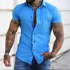 Youth Men Solid Color Business Shirt Casual Ordinary Lapel Short Sleeve Tops
