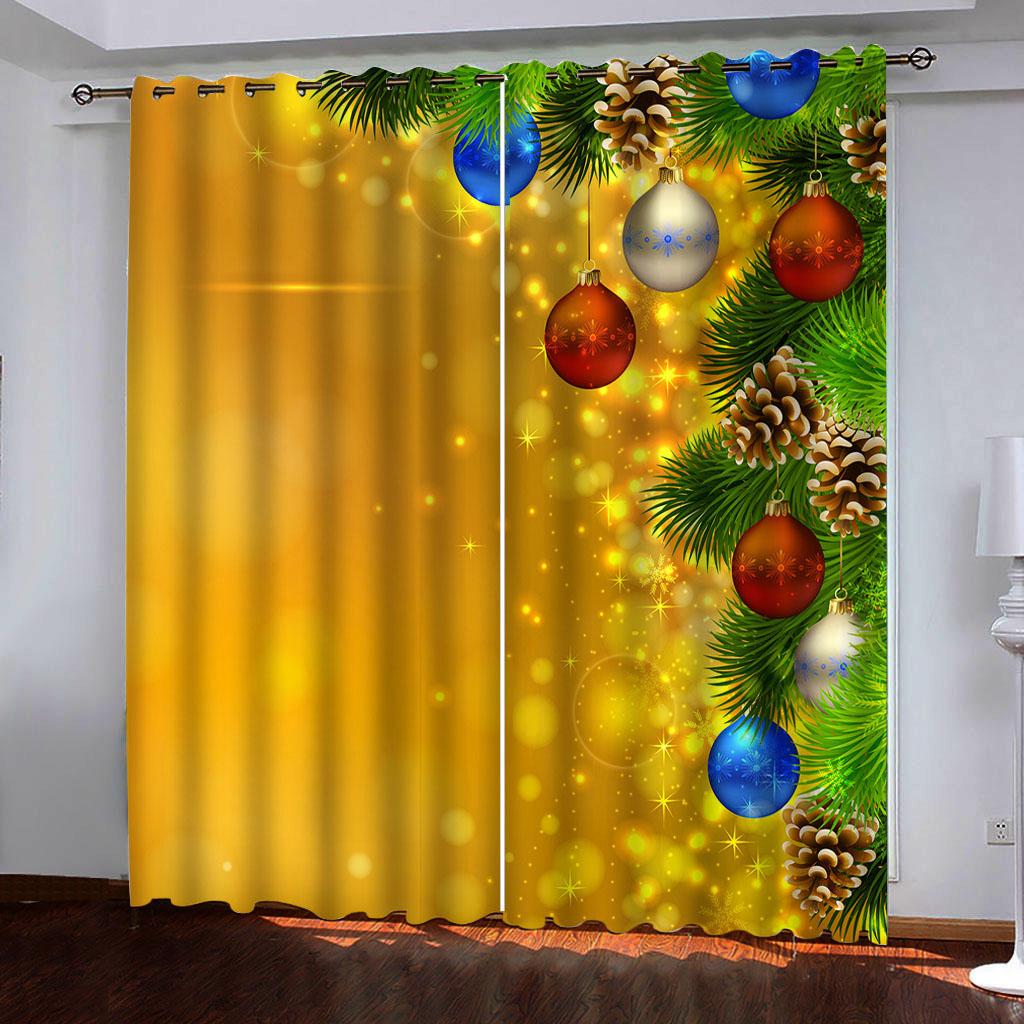 Christmas Decoration Golden Bell Polyester Window Curtains Luxury Curtains for Living Room Drape All for Kitchen and Home