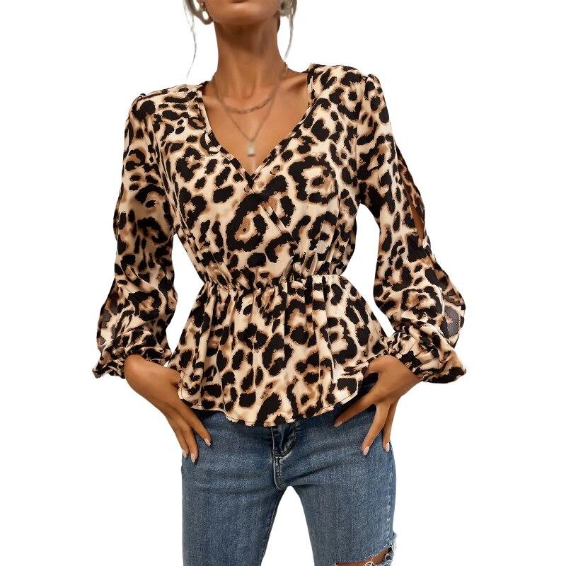 Осень-зима женская нарядная блузка с завышенной талией, струящаяся туника с длинными рукавами, топ с v-образным вырезом, облегающие пуловеры