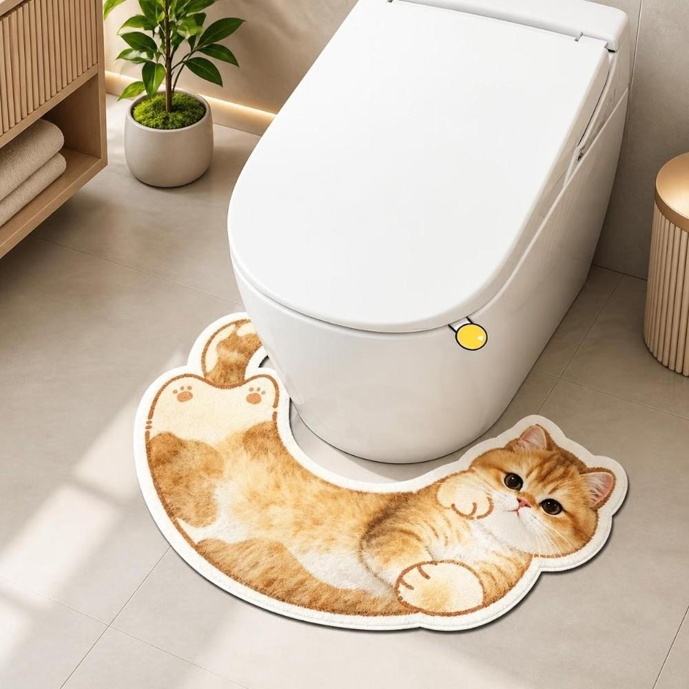 Cartoon Cat Pattern U-Shaped Bath Mat Cozy Absorbent Mat Convenient Toilet Foot Mat Home Decor