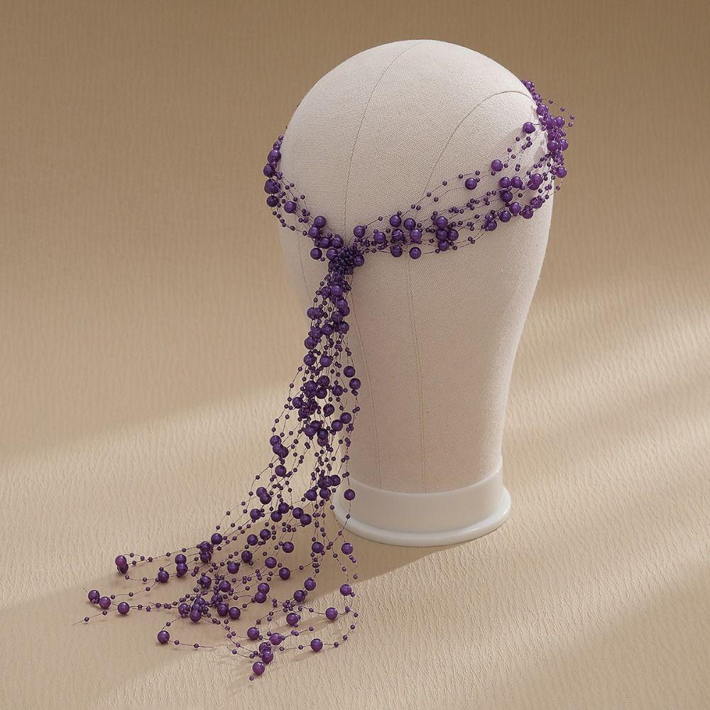 Imitation Pearl Beaded Tassel Wreath Multi-Layer Women Daily Hair Wear Wedding