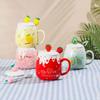 450ML Capacity Strawberry Mug With Lid Ceramic Mug Cute Design Porcelain Mug Office Use