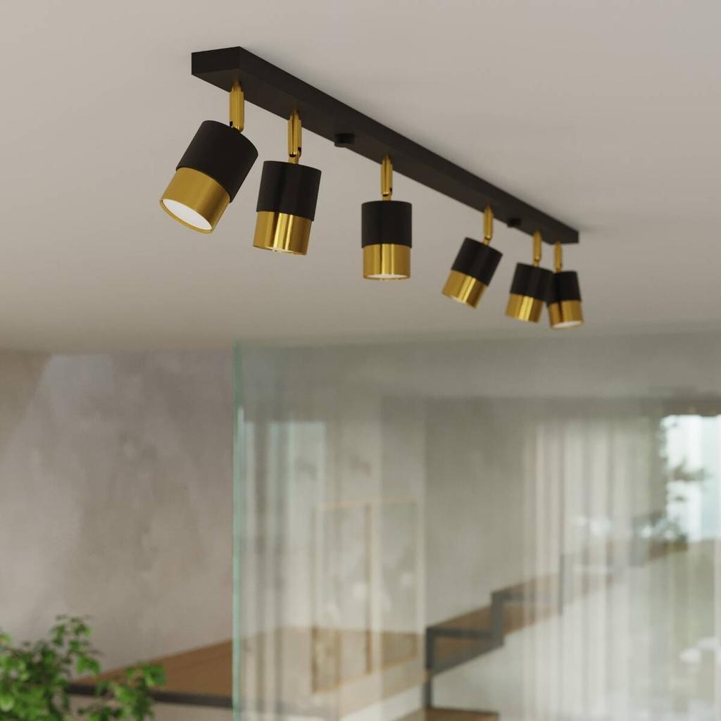 Spot Sufitowy Czarny Podłużny Podwójny Klosz Złoty 2Xgu10 10W Nero Sl.1070 Sollux Lighting