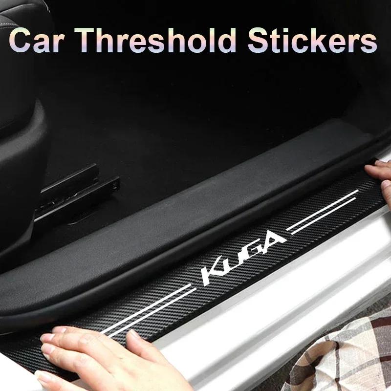 AJV1 Car Trunk Bumper Sticker Door Sill Threshold Protector Pad For Ford KUGA Logo 2023 Carbon Fiber Door Pedal Anti-Scratch Cover