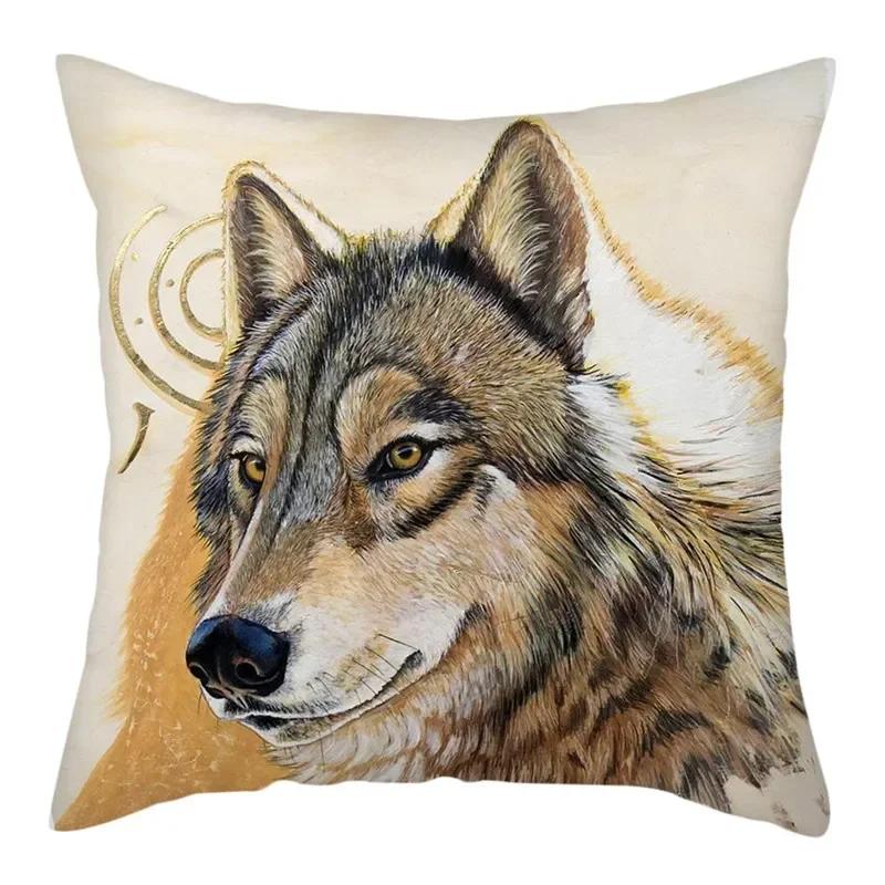 Wild Wolf Photo Double-Sided Printed Pillow Cover Short Plush Suitable Living Rooms Bedrooms Sofas Throw Cushion Cover