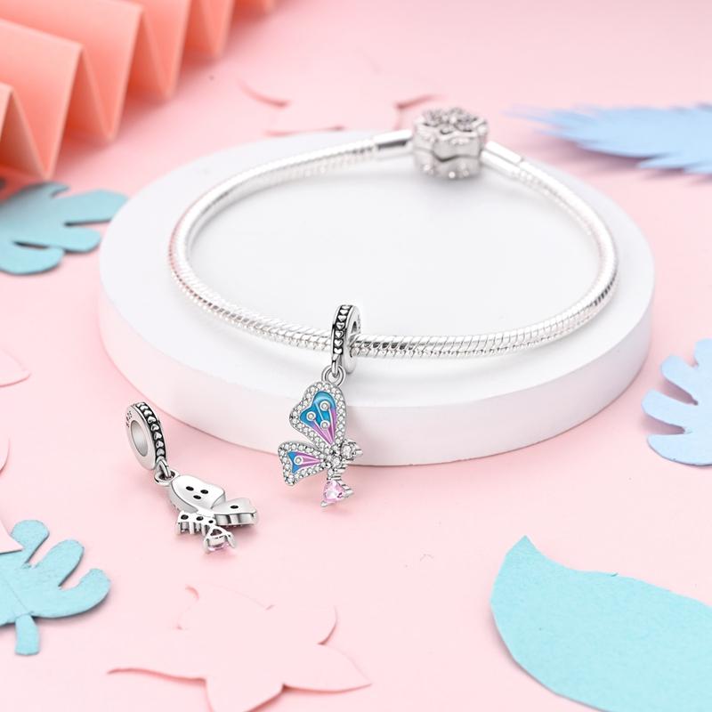 Charms Plata Dreamy Blue Pink Butterfly-Shaped Pendants Fit Original Bracelets Charms For Women Jewelry Diy Making Gifts