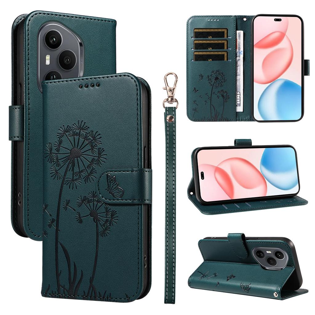 Для Honor 400 Pro 5G (Глобальный) Кожаный чехол-кошелек с ремешком, тиснение «Одуванчик», подставка для телефона