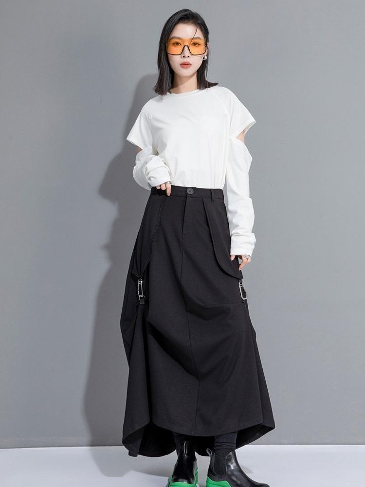 Черный плюс размер Высокая талия винтаж весна лето осень повседневная свободная длинная для женщин юбки женская юбка