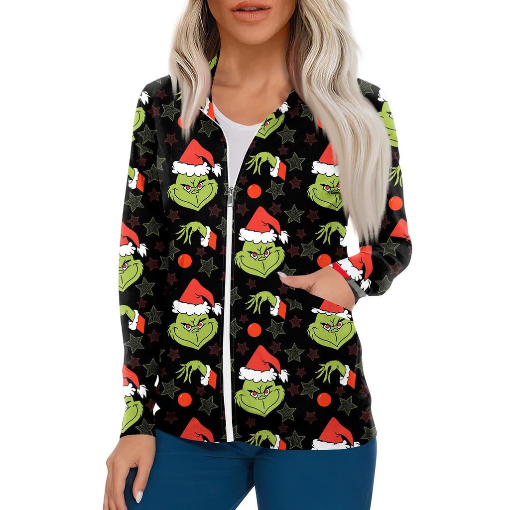 Women Long Sleeve Pattern Pocket Working Stand-up Collar Single-breasted Protective Overalls Cardigan Jacket Top