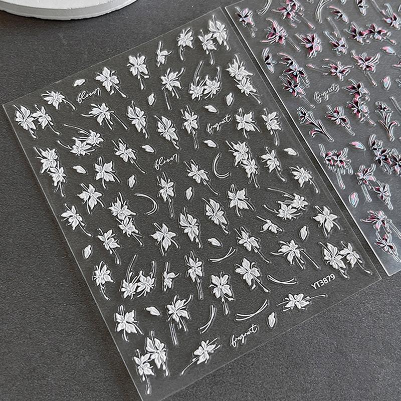 Наклейки для ногтей с рельефными цветами, темные градиентные розовые цветы, светлый роскошный стиль, клейкая основа, украшение для ногтей, маникюрный салон