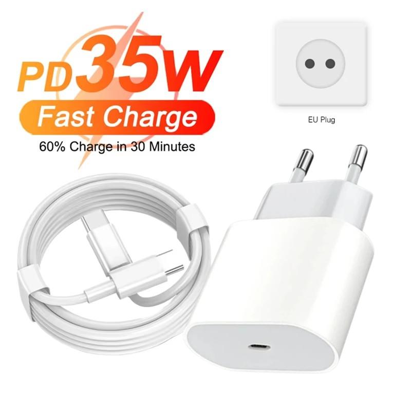 35W USB C PD Fast Wall Charger for iPhone 15 16 Pro Max 15 16 Plus USB-C To Type-C Quick Charging Cable