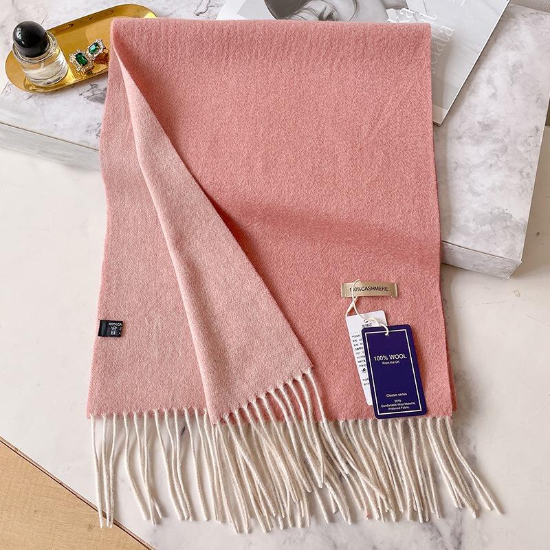 White Raspberry Pink Cashmere Scarf Women's Winter Thickened Versatile Simple Double-sided Scarf Gift