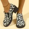 Весна 2025 Женские туфли на высоком каблуке Леопардовые лоферы Большой размер 36-42 Туфли-лодочки слипоны на толстом квадратном каблуке Женские готические туфли на толстой подошве