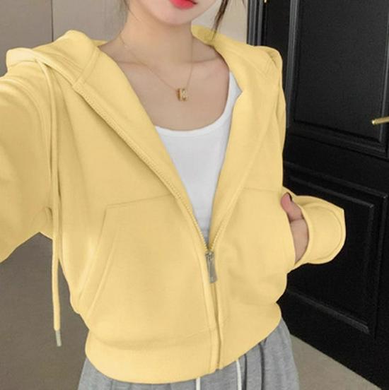 Women's Navy Blue Sporty Zipper Sweatshirt - American Style, Early Autumn 2025